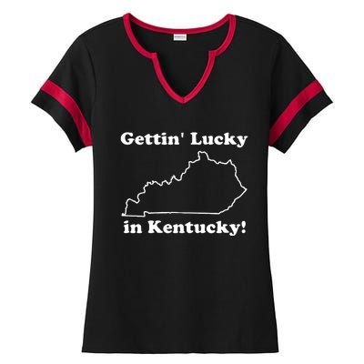 Gettin Lucky In Kentucky Ladies Halftime Notch Neck Tee