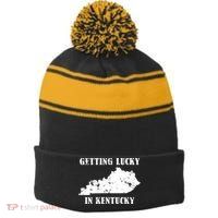 Getting Lucky In Kentucky Distressed Kentucky Stripe Pom Pom Beanie