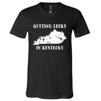 Getting Lucky In Kentucky Distressed Kentucky V-Neck T-Shirt