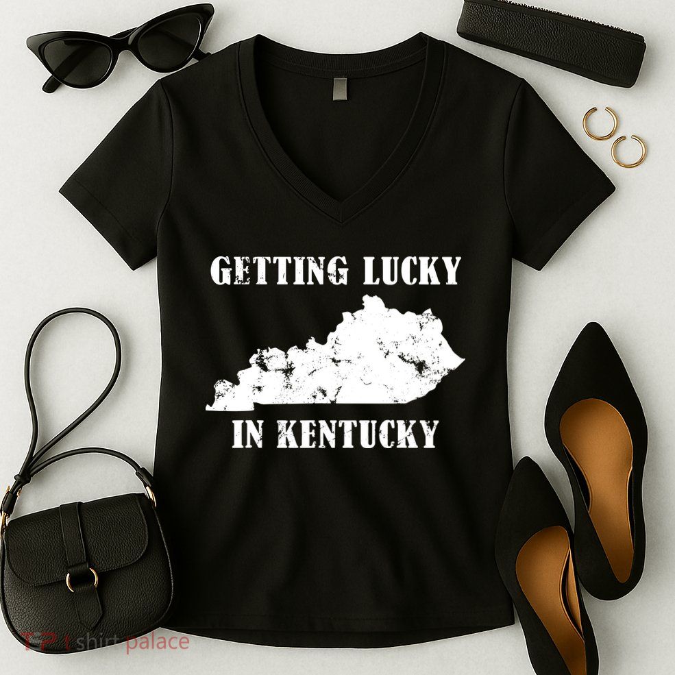 Getting Lucky In Kentucky Distressed Kentucky Women's V-Neck T-Shirt