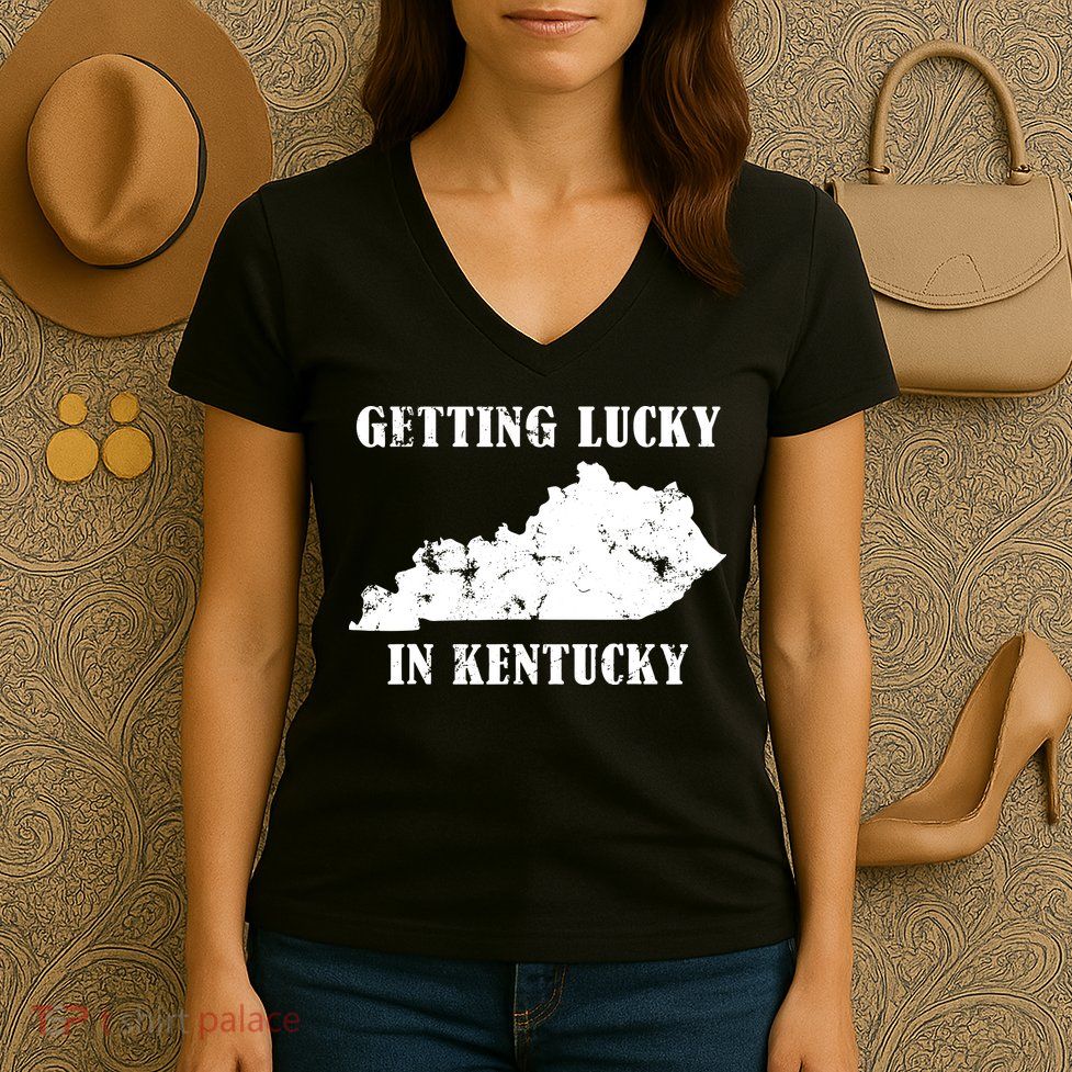 Getting Lucky In Kentucky Distressed Kentucky Women's V-Neck T-Shirt