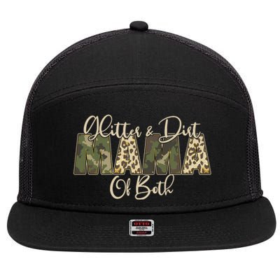 Glitter And Dirt Mama Of Both Mother's Day 7 Panel Mesh Trucker Snapback Hat