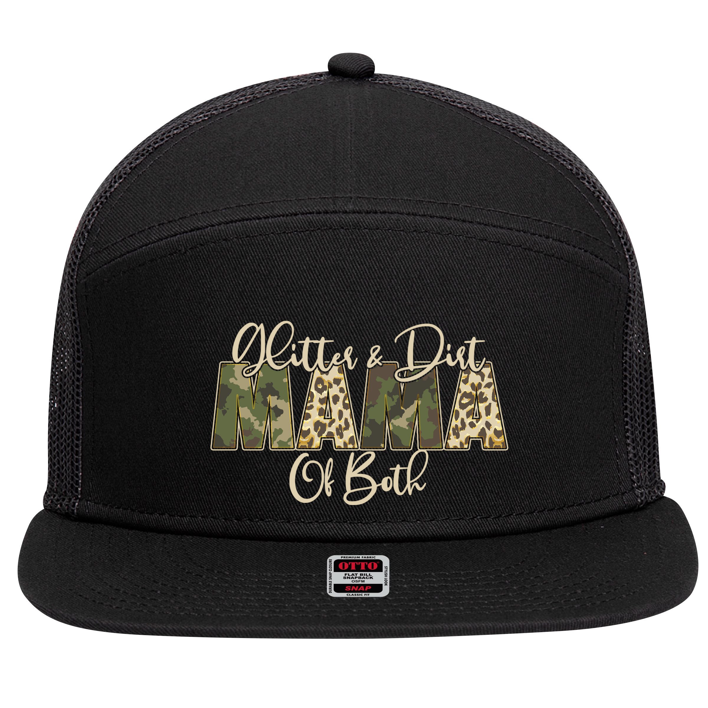 Glitter And Dirt Mama Of Both Mother's Day 7 Panel Mesh Trucker Snapback Hat