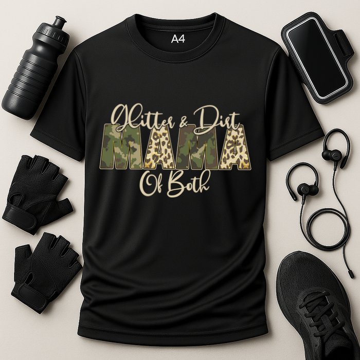 Glitter And Dirt Mama Of Both Mother's Day Cooling Performance Crew T-Shirt