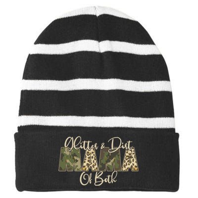 Glitter And Dirt Mama Of Both Mother's Day Striped Beanie with Solid Band