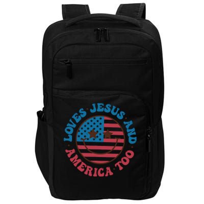 Groovy Loves Jesus And America Too God Christian 4th Of July Impact Tech Backpack