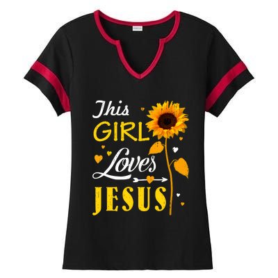 Girl Loves Jesus Cute Christian Women Faith Cute Religious Ladies Halftime Notch Neck Tee