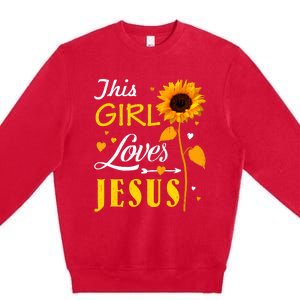 Girl Loves Jesus Cute Christian Women Faith Cute Religious Premium Crewneck Sweatshirt