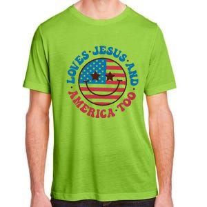 Groovy Loves Jesus And America Too God Christian 4th Of July Adult ChromaSoft Performance T-Shirt