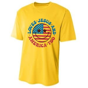 Groovy Loves Jesus And America Too God Christian 4th Of July Performance Sprint T-Shirt