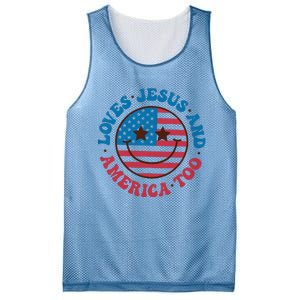 Groovy Loves Jesus And America Too God Christian 4th Of July Mesh Reversible Basketball Jersey Tank