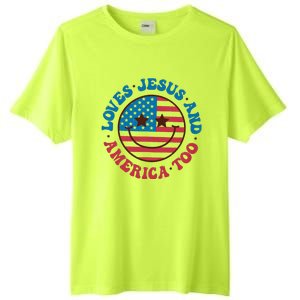 Groovy Loves Jesus And America Too God Christian 4th Of July Tall Fusion ChromaSoft Performance T-Shirt