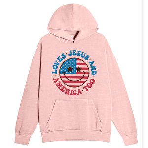 Groovy Loves Jesus And America Too God Christian 4th Of July Urban Pullover Hoodie