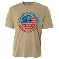 Groovy Loves Jesus And America Too God Christian 4th Of July Cooling Performance Crew T-Shirt