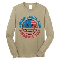 Groovy Loves Jesus And America Too God Christian 4th Of July Long Sleeve Shirt