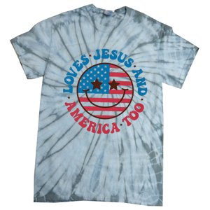 Groovy Loves Jesus And America Too God Christian 4th Of July Tie-Dye T-Shirt