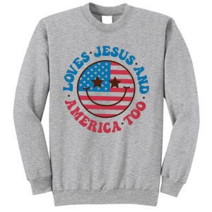 Groovy Loves Jesus And America Too God Christian 4th Of July Sweatshirt