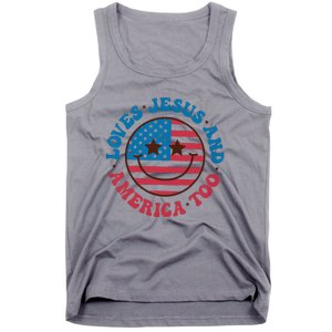 Groovy Loves Jesus And America Too God Christian 4th Of July Tank Top