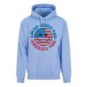 Groovy Loves Jesus And America Too God Christian 4th Of July Unisex Surf Hoodie