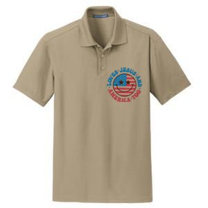 Groovy Loves Jesus And America Too God Christian 4th Of July Dry Zone Grid Polo