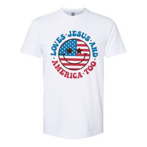 Groovy Loves Jesus And America Too God Christian 4th Of July Softstyle CVC T-Shirt