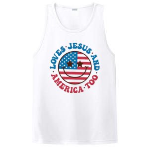 Groovy Loves Jesus And America Too God Christian 4th Of July PosiCharge Competitor Tank