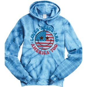 Groovy Loves Jesus And America Too God Christian 4th Of July Tie Dye Hoodie