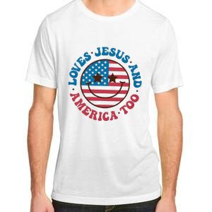 Groovy Loves Jesus And America Too God Christian 4th Of July Adult ChromaSoft Performance T-Shirt