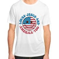 Groovy Loves Jesus And America Too God Christian 4th Of July Adult ChromaSoft Performance T-Shirt