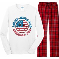 Groovy Loves Jesus And America Too God Christian 4th Of July Long Sleeve Pajama Set