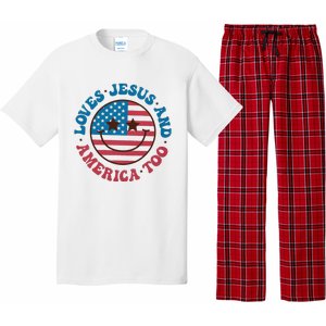 Groovy Loves Jesus And America Too God Christian 4th Of July Pajama Set