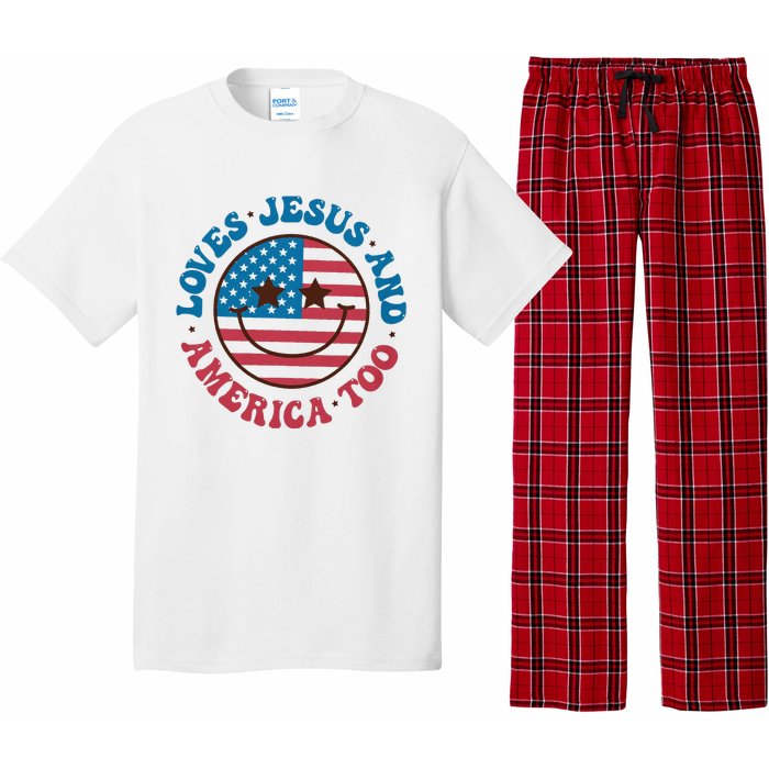 Groovy Loves Jesus And America Too God Christian 4th Of July Pajama Set