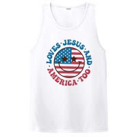 Groovy Loves Jesus And America Too God Christian 4th Of July PosiCharge Competitor Tank