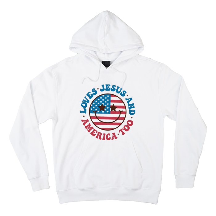 Groovy Loves Jesus And America Too God Christian 4th Of July Hoodie