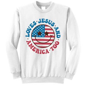 Groovy Loves Jesus And America Too God Christian 4th Of July Sweatshirt