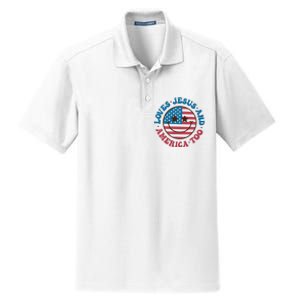 Groovy Loves Jesus And America Too God Christian 4th Of July Dry Zone Grid Polo