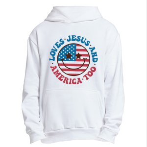 Groovy Loves Jesus And America Too God Christian 4th Of July Urban Pullover Hoodie