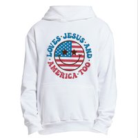 Groovy Loves Jesus And America Too God Christian 4th Of July Urban Pullover Hoodie