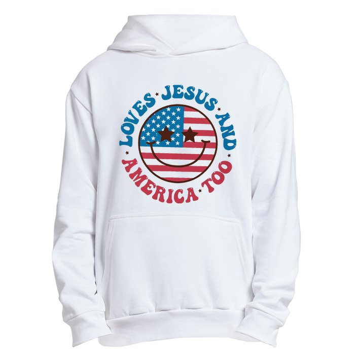 Groovy Loves Jesus And America Too God Christian 4th Of July Urban Pullover Hoodie