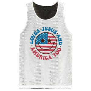 Groovy Loves Jesus And America Too God Christian 4th Of July Mesh Reversible Basketball Jersey Tank