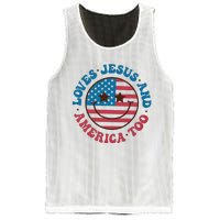 Groovy Loves Jesus And America Too God Christian 4th Of July Mesh Reversible Basketball Jersey Tank