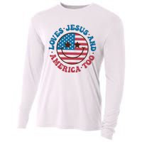 Groovy Loves Jesus And America Too God Christian 4th Of July Cooling Performance Long Sleeve Crew