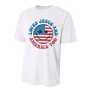 Groovy Loves Jesus And America Too God Christian 4th Of July Performance Sprint T-Shirt