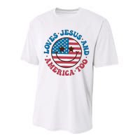 Groovy Loves Jesus And America Too God Christian 4th Of July Performance Sprint T-Shirt