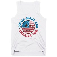 Groovy Loves Jesus And America Too God Christian 4th Of July Tank Top