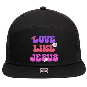 Groovy Love Like Jesus Christian 70s Hippie 7 Panel Mesh Trucker Snapback Hat