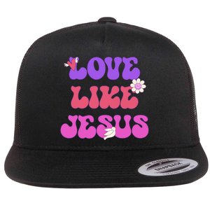 Groovy Love Like Jesus Christian 70s Hippie Flat Bill Trucker Hat