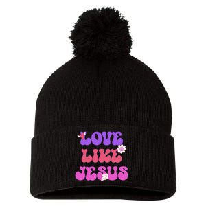 Groovy Love Like Jesus Christian 70s Hippie Pom Pom 12in Knit Beanie