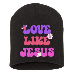 Groovy Love Like Jesus Christian 70s Hippie Short Acrylic Beanie