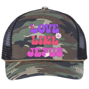 Groovy Love Like Jesus Christian 70s Hippie Retro Rope Trucker Hat Cap